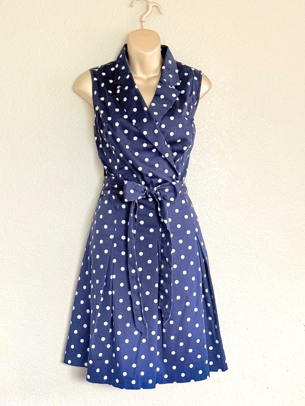 Retro Pinup Preppy Rockabilly Navy Polka Dot Fit & Flare Cotton Dress Chaps 12